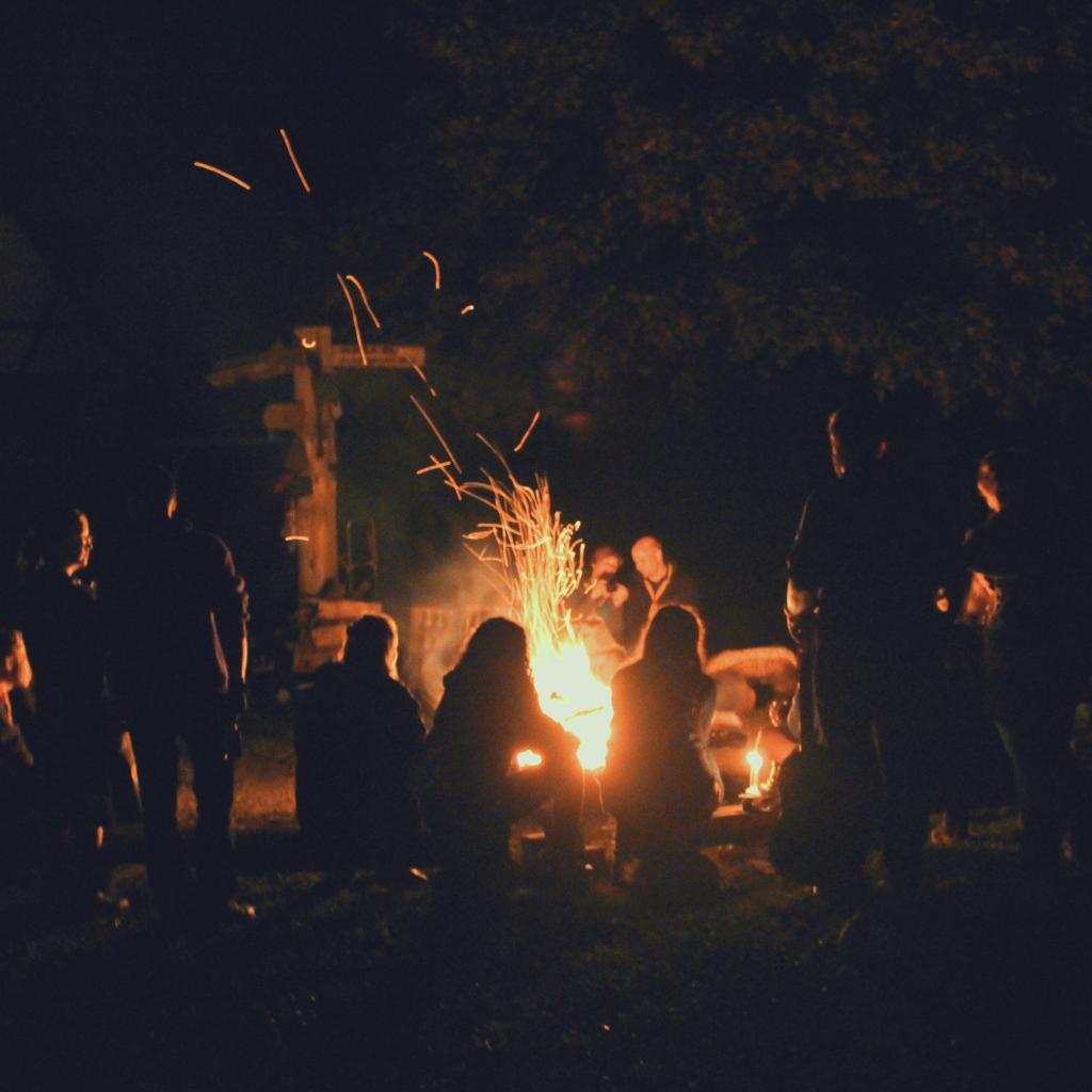 People around the campfire in the night